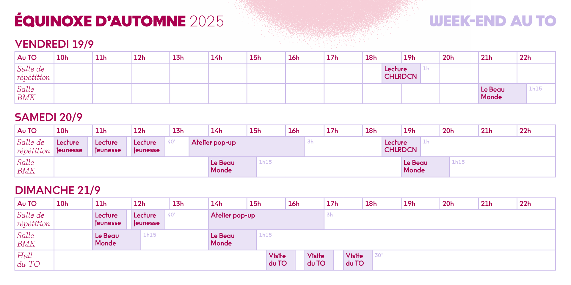 Planning du week-end d'Equinoxe d'Automne